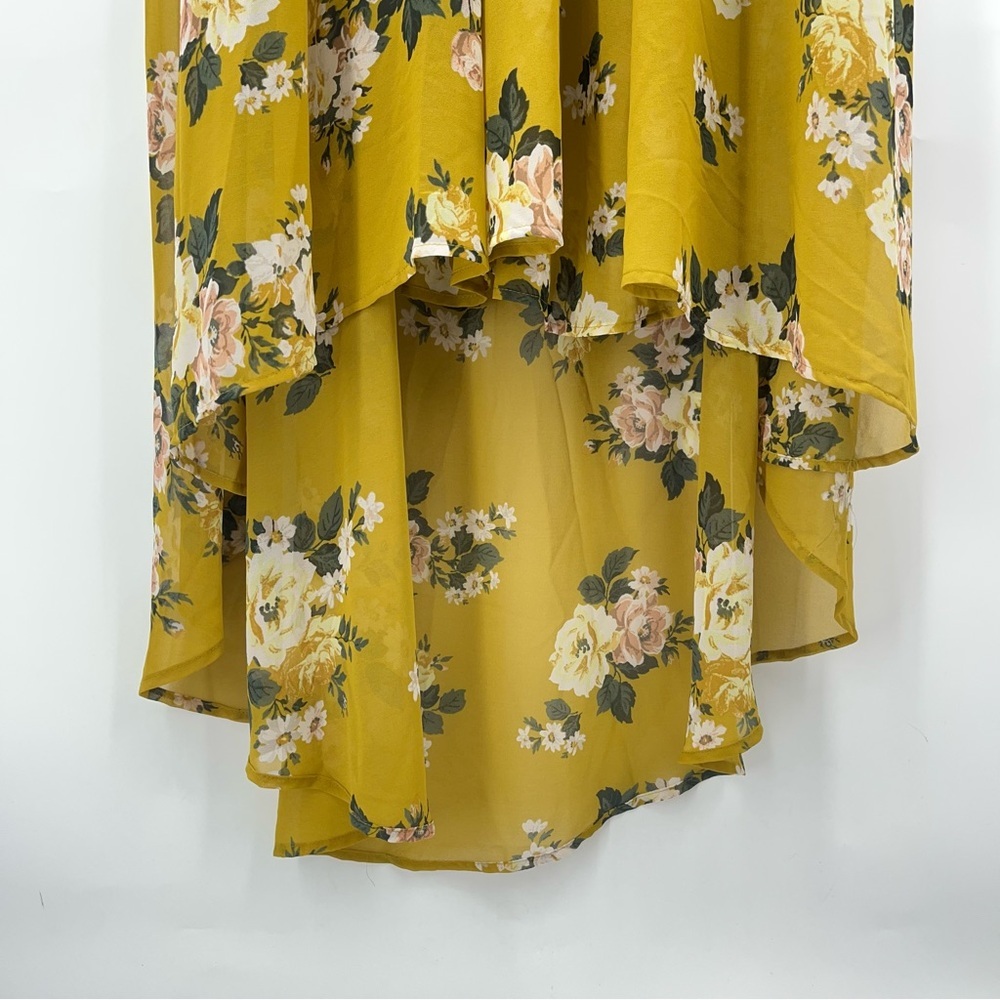 Torrid 1X Floral High Low Yellow Sheer Maxi Dress 0127 Slip Underneath mustard - Picture 8 of 14